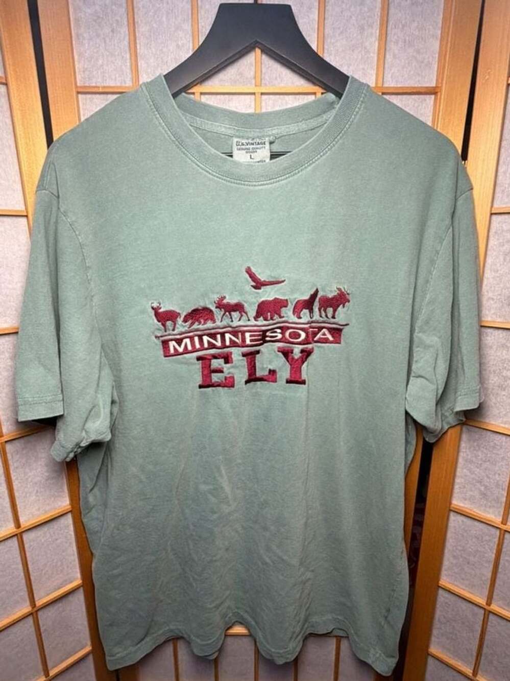 Us Vintage Minnesota Ely Wildlife Embroidered T-Shirt Size Large